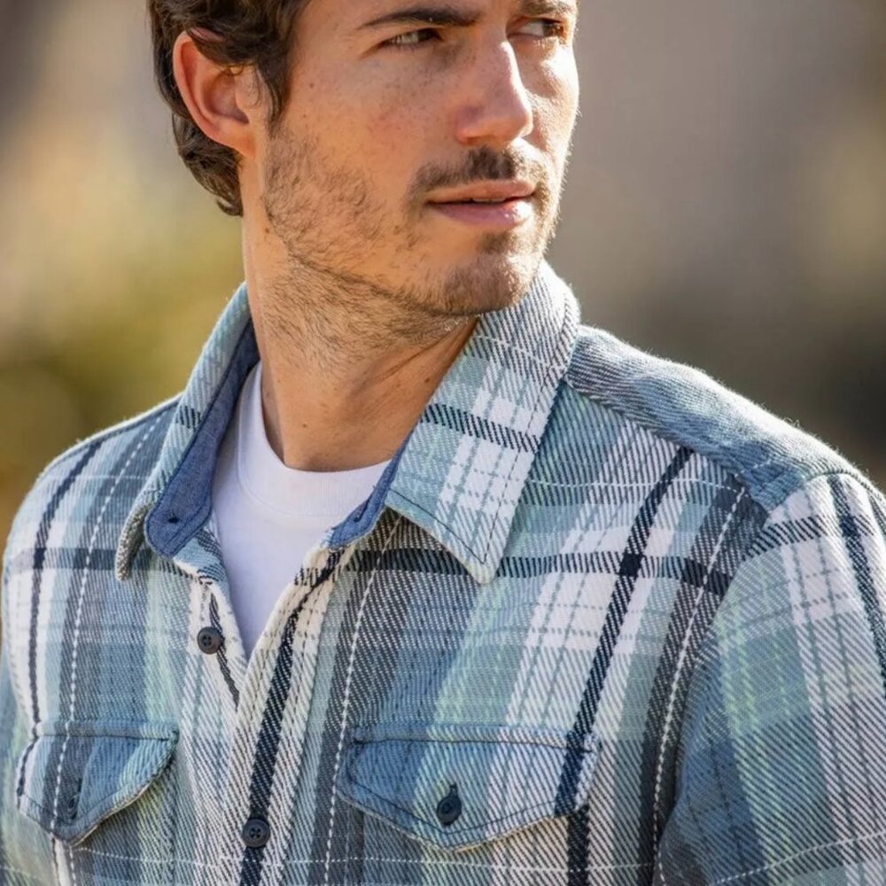 New Outerknown Blanket Shirt Blue White Heavy Organic Cotton Flannel Multi Sizes - Picture 9 of 16